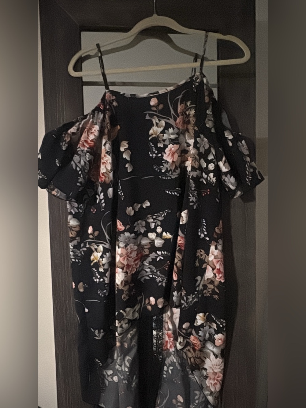 SHEIN Black Floral Cold-Shoulder Tunic